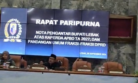 Rapat paripurna DPRD Lebak terkait penyampaian nota pengantar bupati atas Raperda APBD 2027 dan pandangan umum fraksi ditunda, Senin (28/9/2026). Bupati dan Wakil Bupati Lebak tidak hadir dalam rapat tersebut. Sejumlah anggota DPRD menyoroti minimnya kehadiran jajaran Pemkab Lebak.