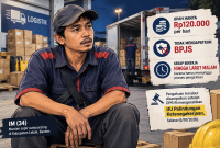Ilustrasi ChatGPT: Sopir outsourcing di Kabupaten Lebak, Banten, IM (34), mengungkap pengalamannya selama bekerja di perusahaan logistik. Ia mengaku menerima upah sekitar Rp120.000 per hari, tidak mendapatkan BPJS, dan kerap bekerja hingga larut malam karena harus menunggu proses pengiriman. Pengakuan tersebut disampaikan setelah DPR RI mengesahkan UU Pelindungan Ketenagakerjaan pada Selasa (6/10/2026).